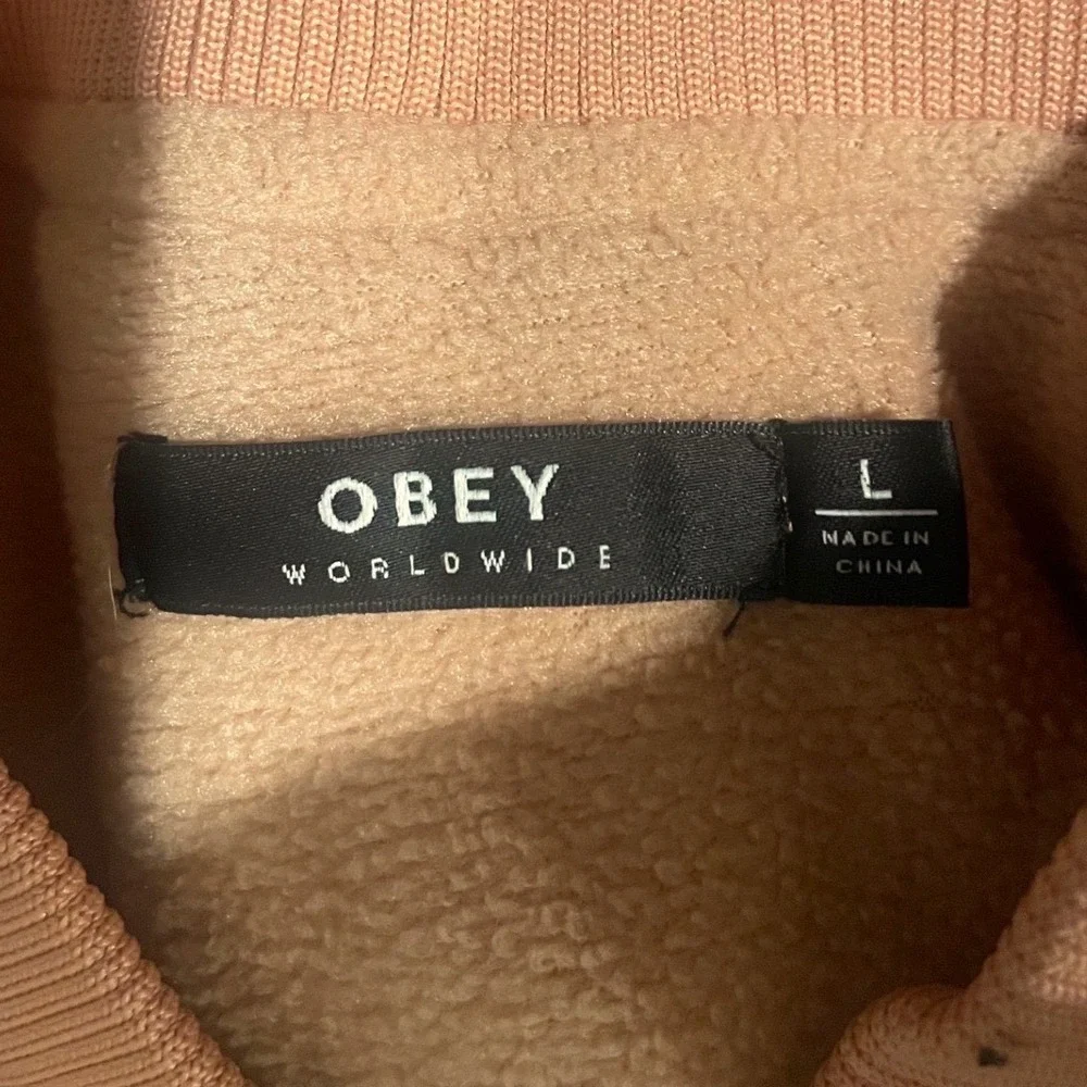 Obey Worldwide Quilted Pink Peach Embroidered Logo Fleece lined Puffer Jacket L - Picture 9 of 10